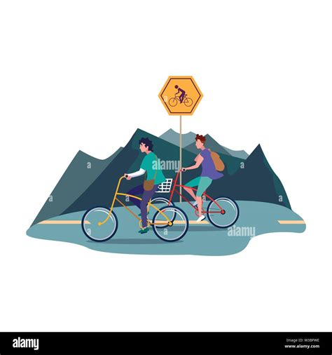 Men Riding Bicycle Activity Outdoors Scene Vector Illustration Stock