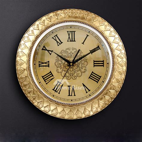 16inch Solid Brass Wall Clock Luxury Gold Diamond Crystal Silent Round