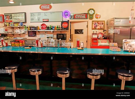 Interior Of Vintage American Diner On Route 66usa Stock Photo Alamy
