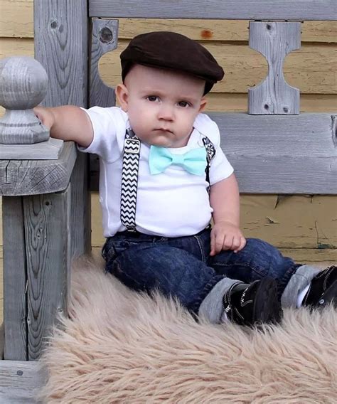 Baby Boy Outfit Black Chevron Suspenders And Mint Bow Tie