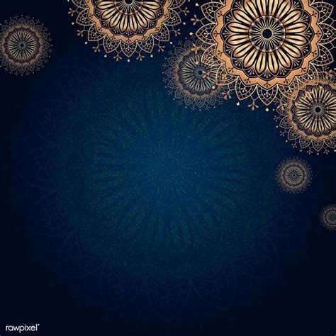 Download Premium Vector Of Gold Mandala On Navy Blue Background Vector