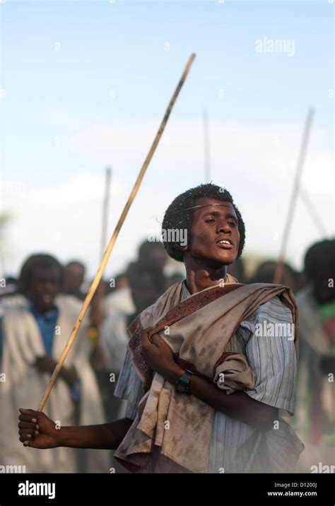 Karrayyu Tribe Man With Traditional Gunfura Hairstyle During Stick