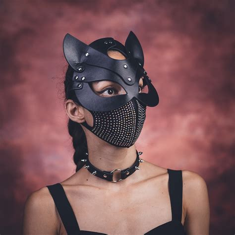 Leather Cat Mask Black Leather Cat Mask Bdsm Leather Cat Etsy Canada