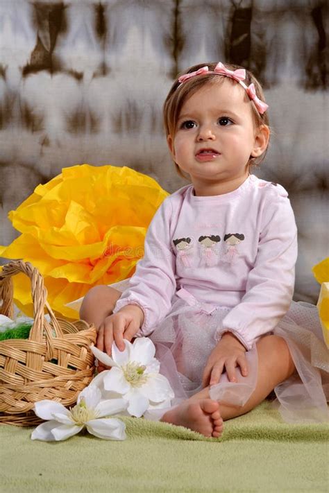 Girl Two Years Old In Pink Dress Stock Photo Image Of Ribbon Yellow