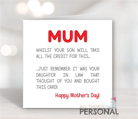 Mother In Law Mothers Day Card All Things Personal
