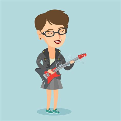 Young Caucasian Woman Playing The Electric Guitar Stock Vector