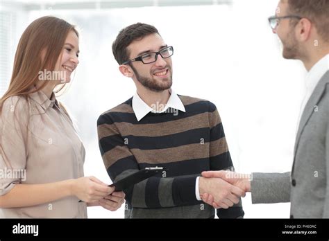 Handshake Manager And Employee In The Office Stock Photo Alamy