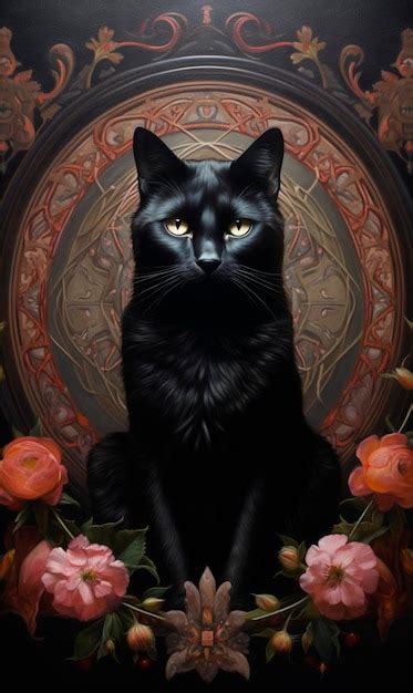 Premium Ai Image Portrait Of Mystical Black Cat Realistic Halloween