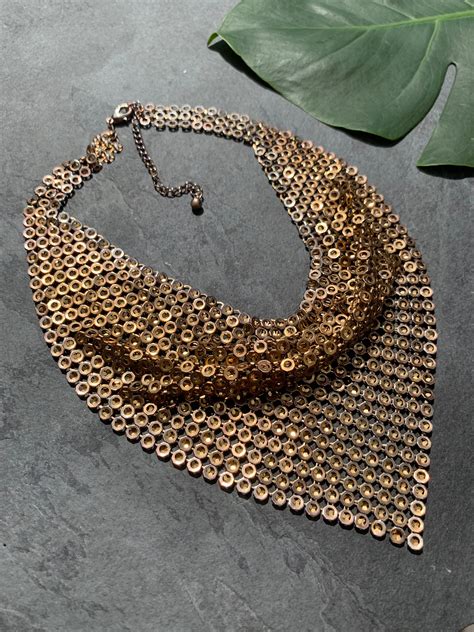 Vintage Gold Mesh Bib Necklace