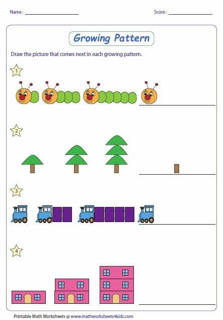 Math pattern worksheets with different levels for ages K-8 ...