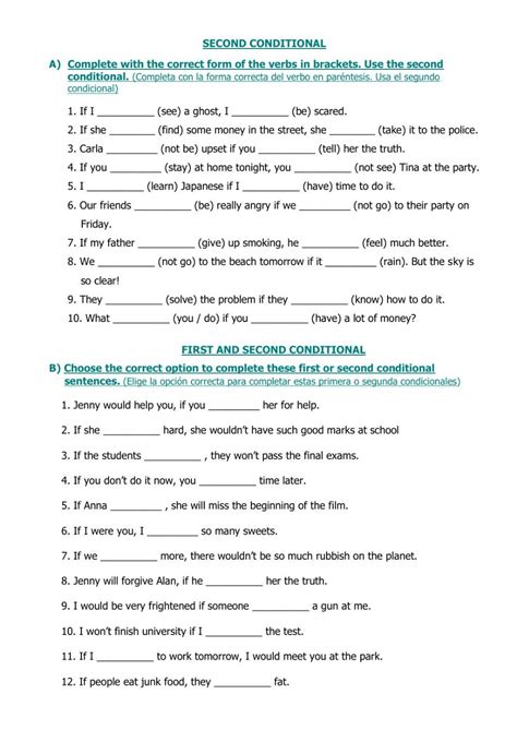 First And Second Conditional Sentences Worksheet Oración Condicional