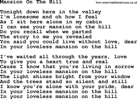 Willie Nelson Song Mansion On The Hill Lyrics