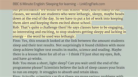 Bbc 6 Minute English 13 Sleeping For Learning Listen And Read Youtube