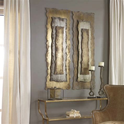 Brighten a bare wall in your home with this decorative piece. Two Modern Oxidized Mixed Layered Metal Bronze Silver Gold ...