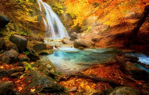 Wallpaper Colorful Forest Beautiful Autumn Leaves Waterfall Fall Foliage Images For