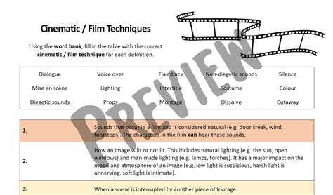 ️teaching Film Techniques Worksheets Free Download