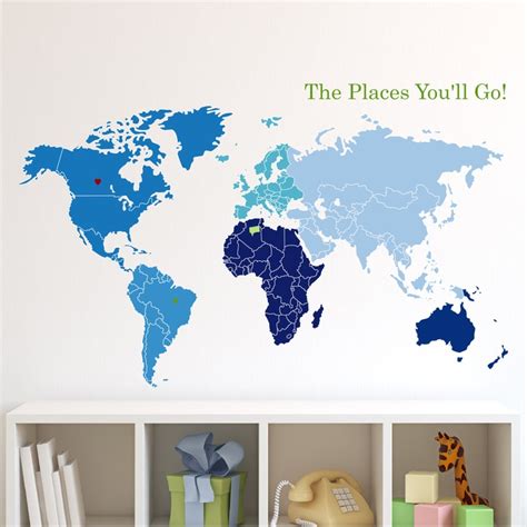 World Map Of Continents And Map Markers Wall Vinyl Decal By Zapoart 64