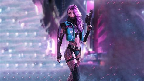 fondos de pantalla ciberpunk girl with weapon ciencia ficción futurista cyborg 3840x2160