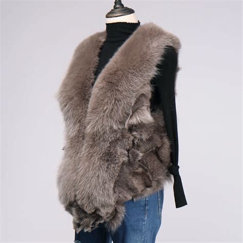 ethel anderson winter fur vest with fox heads outwear real fox fur vest coat women natural