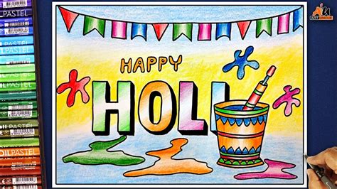 How To Draw Holi Festival Easy Holi Drawing With Pencil Colour Step By