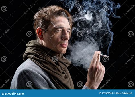 Depressed Elegant Guy Is Posing With Cigarette Stock Image Image Of