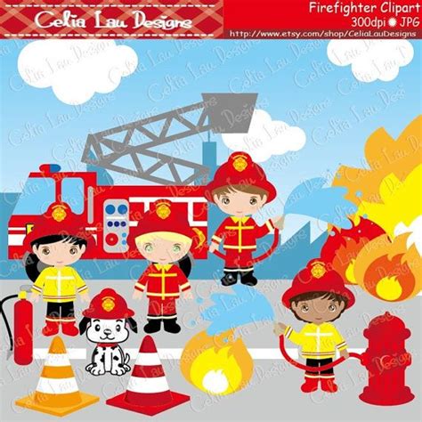 Cute Firefighter Clipart Fireman Clip Art Cg035 Etsy Firefighter