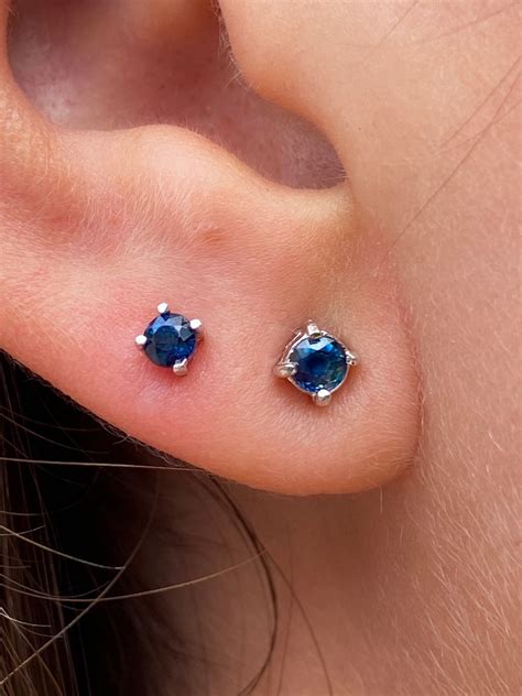Dark Blue Natural Sapphire Stud Earrings Mm Mm Mm Etsy