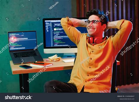 Young Smiling Satisfied Happy Software Engineer Stock Photo 2160668607