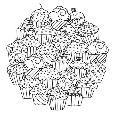 Des dessins à imprimer pour les artistes en culotte courte. Dessin cupcake circulaire - Coloriage Cupcakes et gateaux ...