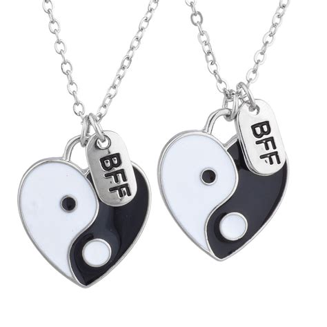 Lux Accessories Silver Tone Yin Yang Heart Bff Best Friends Necklace