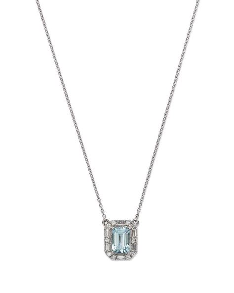 Bloomingdales Aquamarine And Diamond Halo Pendant Necklace In 14k White