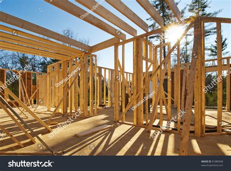 Interior Framing Of A New House Under Construction Stock Photo 91089938