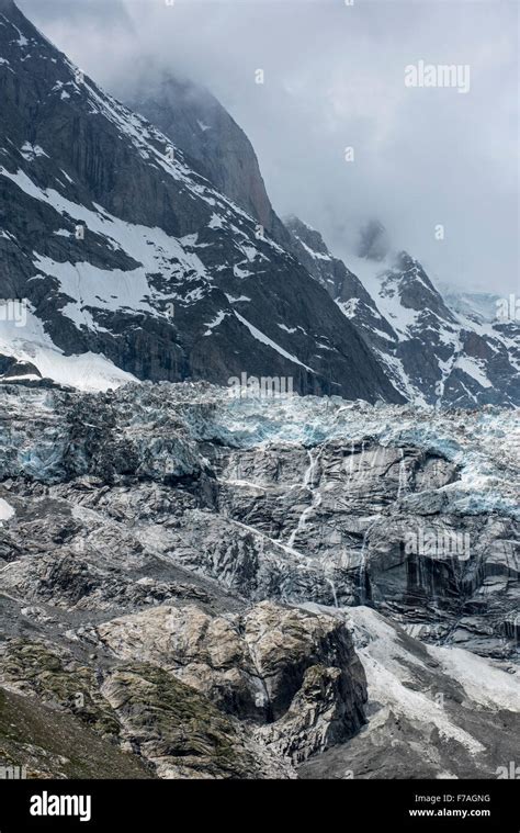 Retreating Glacier In The Mont Blanc Massif Seen From The Val Veny Valley Graian Alps Italy