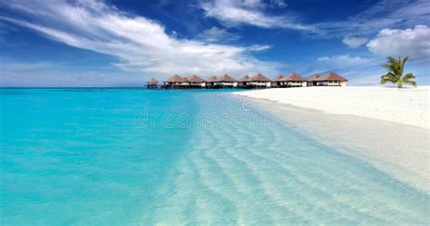 Tropical Island With Sandy Beach Turquoise Clear Water Maldives Stock