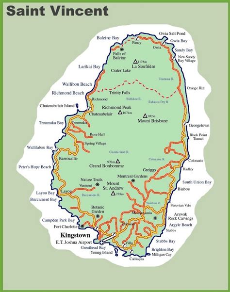 Road Map Of Saint Vincent Island Saint Vincent And The Grenadines St Vincent Island Saint