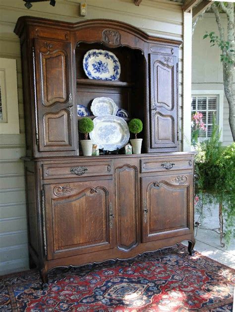 Antique French Hutch Cabinet Bookcase Buffet Carved Basket Key Panels ...