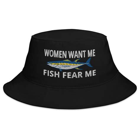 Women Want Me Fish Fear Me Bucket Hat Embroidered Bucket Etsy Uk