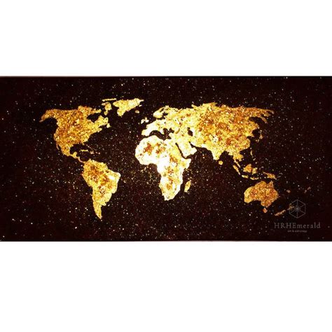 Painting World Map Gold Leaf On Canvas World Map Painting Safari