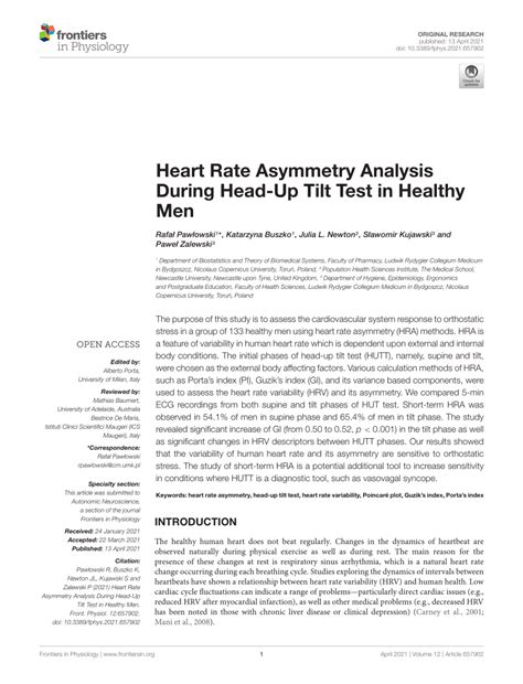 Pdf Heart Rate Asymmetry Analysis During Head Up Tilt Test In Healthy Men