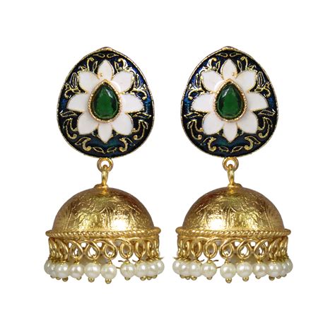 Oxidized Gold Jhumka With Pearl Droppings German Silver Jewelry