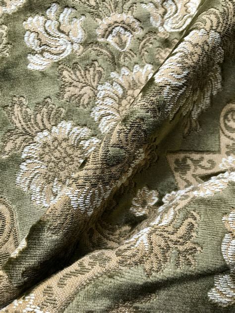 Vintage Brocade Velvet Fabric Swatch Green Velvet Upholstery Fabric
