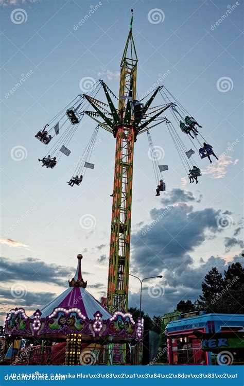 Carousels At Amusement Park Stock Image Image Of Fast Moving 196487031