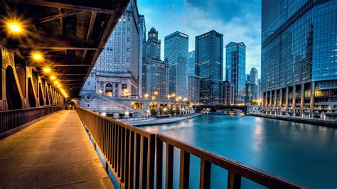 Chicago Estados Unidos Los Edificios De La Ciudad Rascacielos Luces