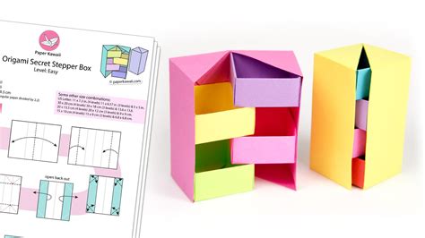 Origami Secret Stepper Box Diagram Paper Kawaii Shop Origami