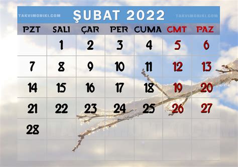 Şubat 2022 Görsel Takvim Takvim On İki