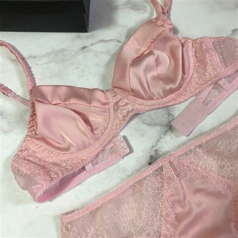 silk satin pink light lace lingerie set bra bralette panty etsy