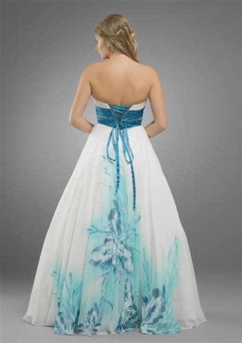 Destination & beach wedding dresses. Stunning blue tropical flower beach wedding dress Flower ...