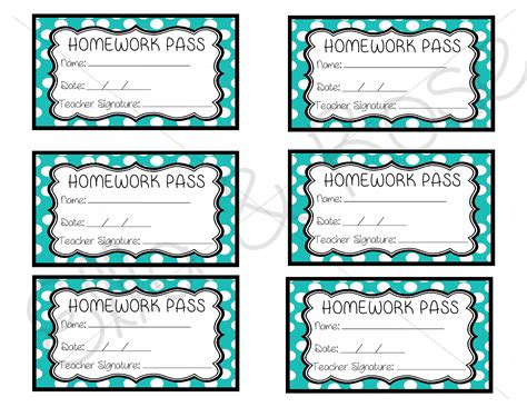 Homework Pass Template Digital Download Sheet Of 6 Etsy