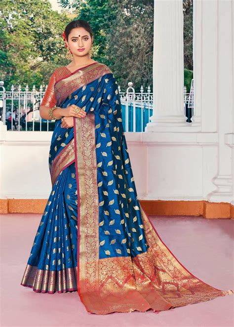 Royal Blue Woven Silk Saree With Blouse Ankit Fashions 3205151