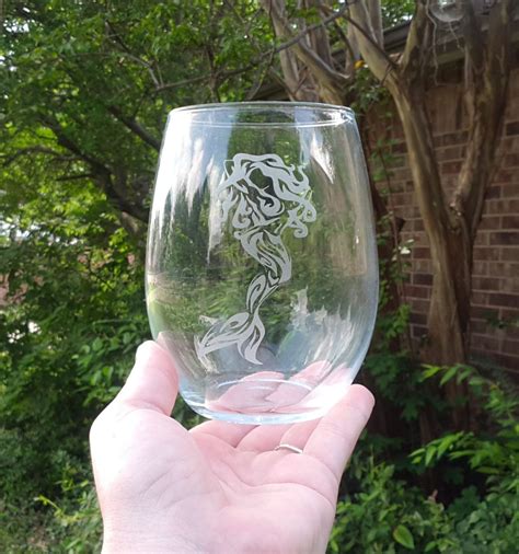Mermaid Design Deep Etched Wine Glass Valentine S T Etsy